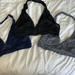 Victoria's Secret Lace Bralette Trio - Black, Navy, Gray
